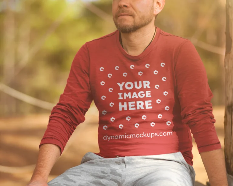 Man Wearing Red Sweatshirt Mockup Front View Template