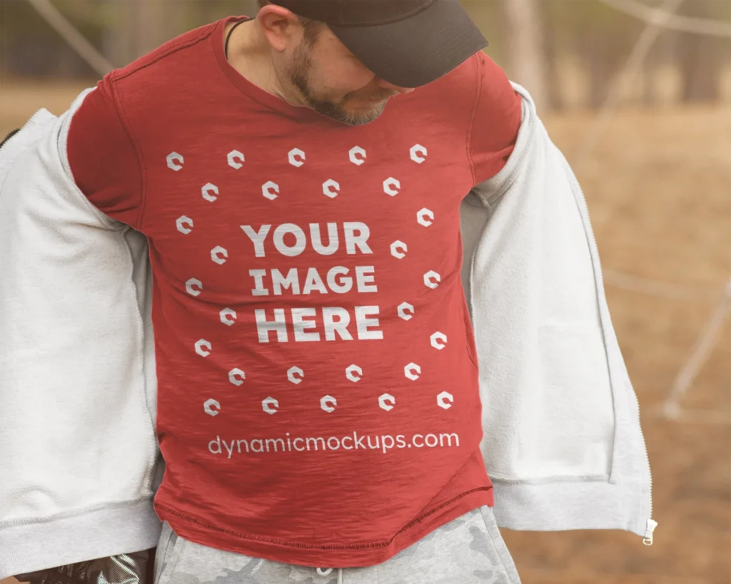 Man Wearing Red Sweatshirt Mockup Front View Template