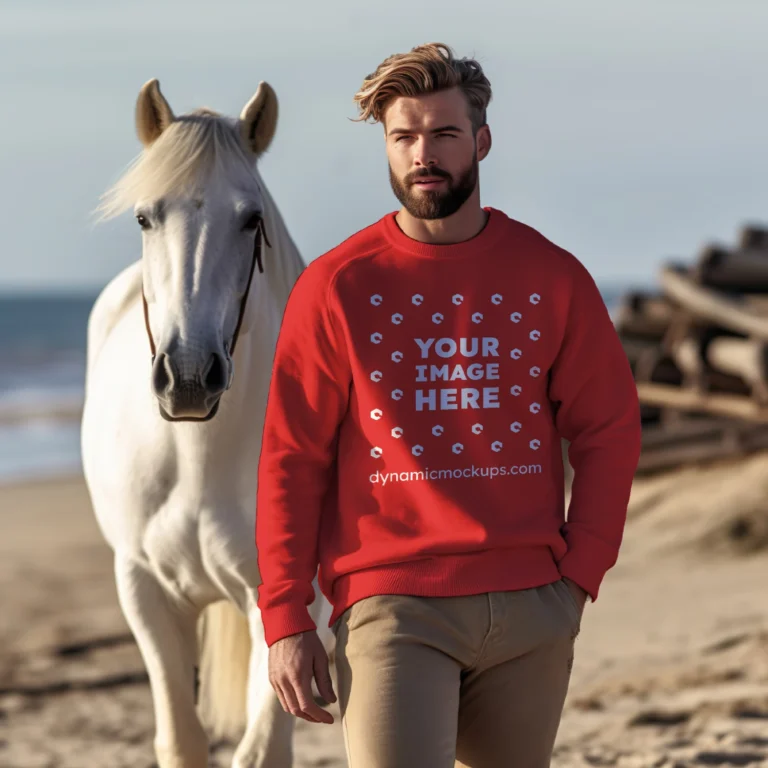 Man Wearing Red Sweatshirt Mockup Front View Template