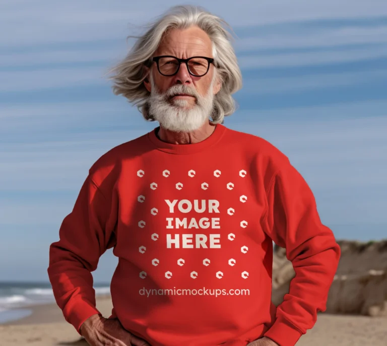 Man Wearing Red Sweatshirt Mockup Front View Template