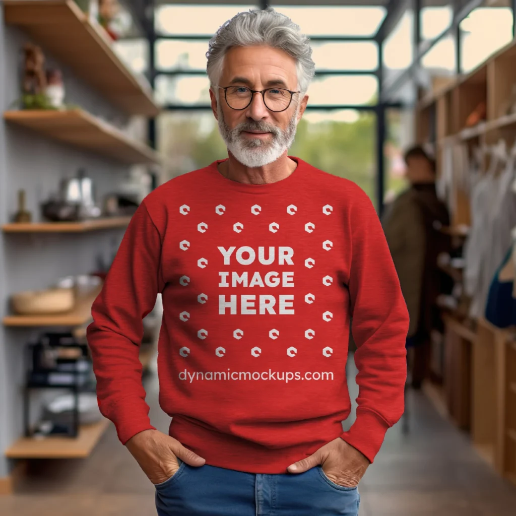 Man Wearing Red Sweatshirt Mockup Front View Template