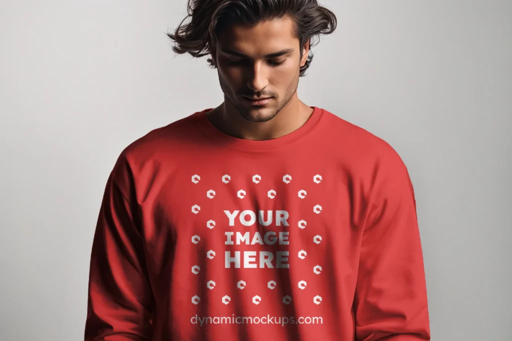 Man Wearing Red Sweatshirt Mockup Front View Template