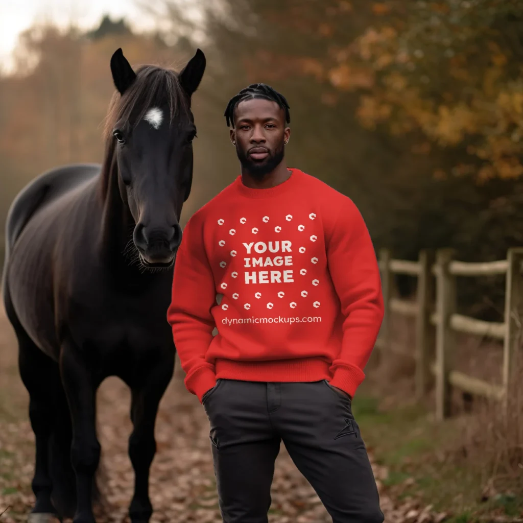 Man Wearing Red Sweatshirt Mockup Front View Template