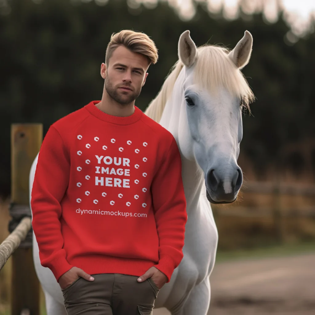 Man Wearing Red Sweatshirt Mockup Front View Template