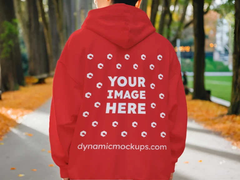 Man Wearing Red Hoodie Mockup Back View Template