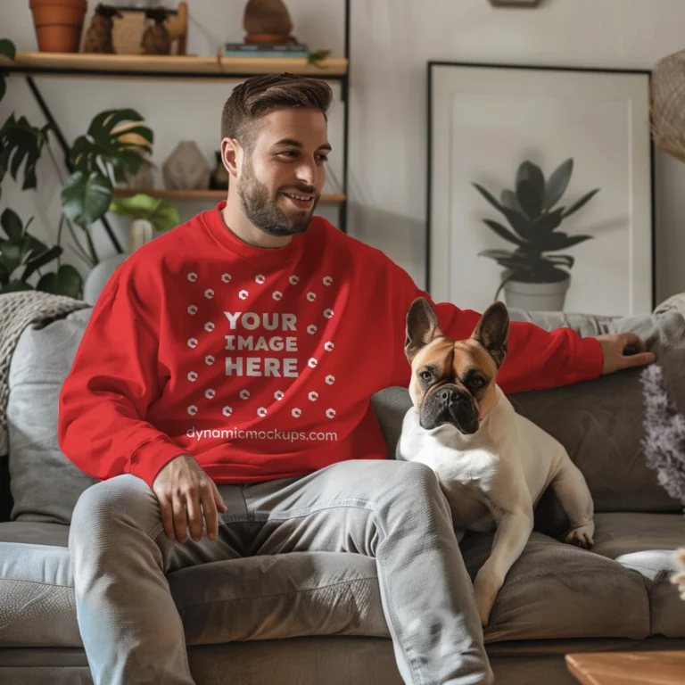 Man Wearing Red Sweatshirt Mockup Front View Template