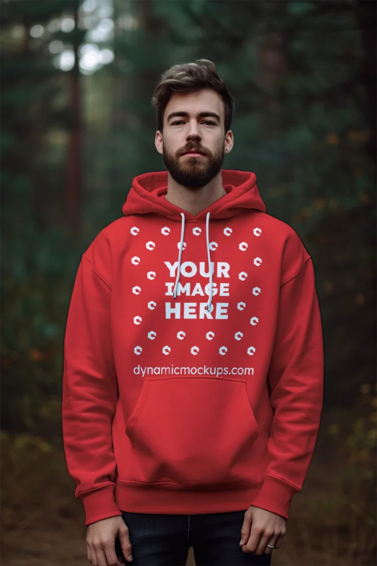 Man Wearing Red Hoodie Mockup Front View Template