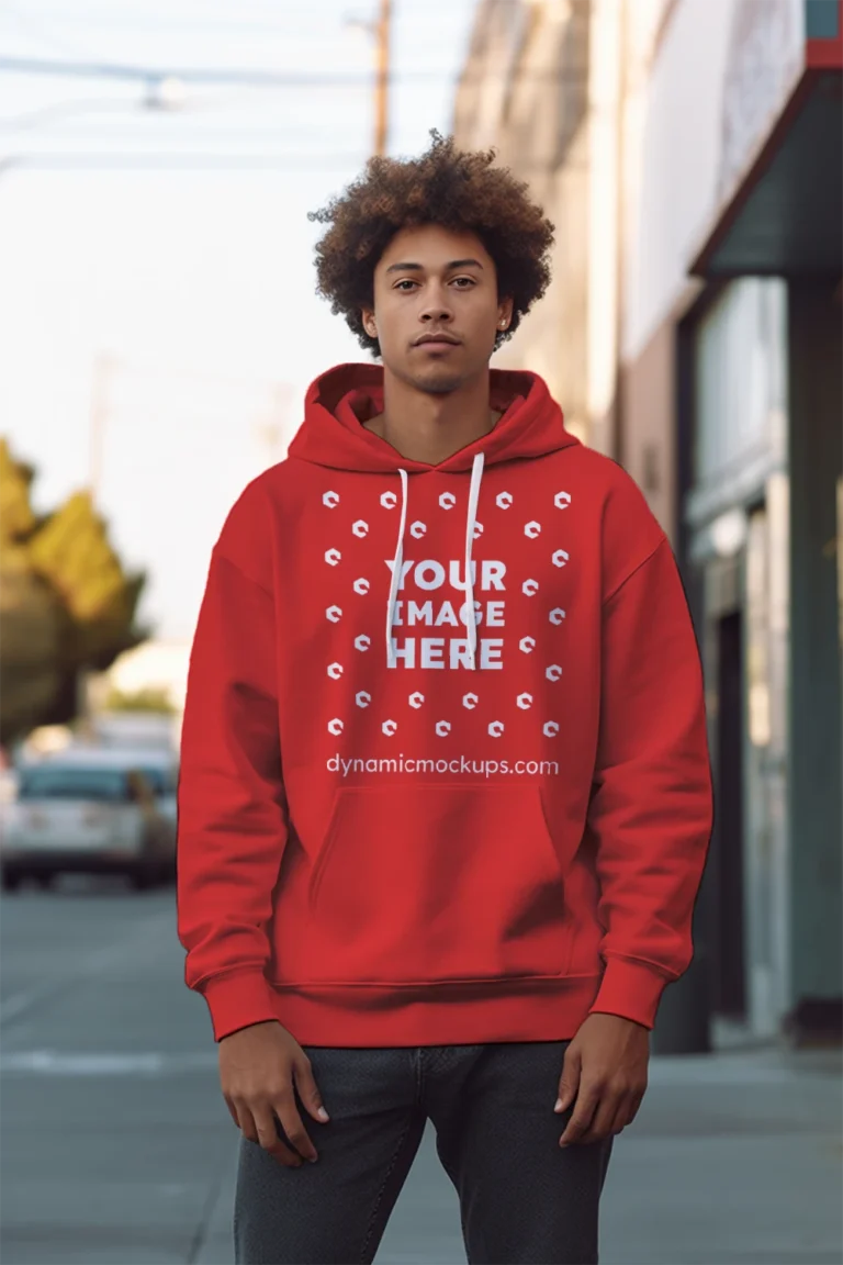 Man Wearing Red Hoodie Mockup Front View Template