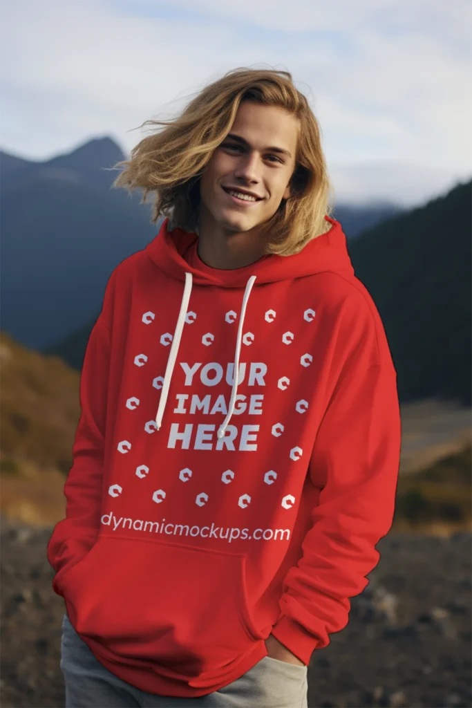 Man Wearing Red Hoodie Mockup Front View Template