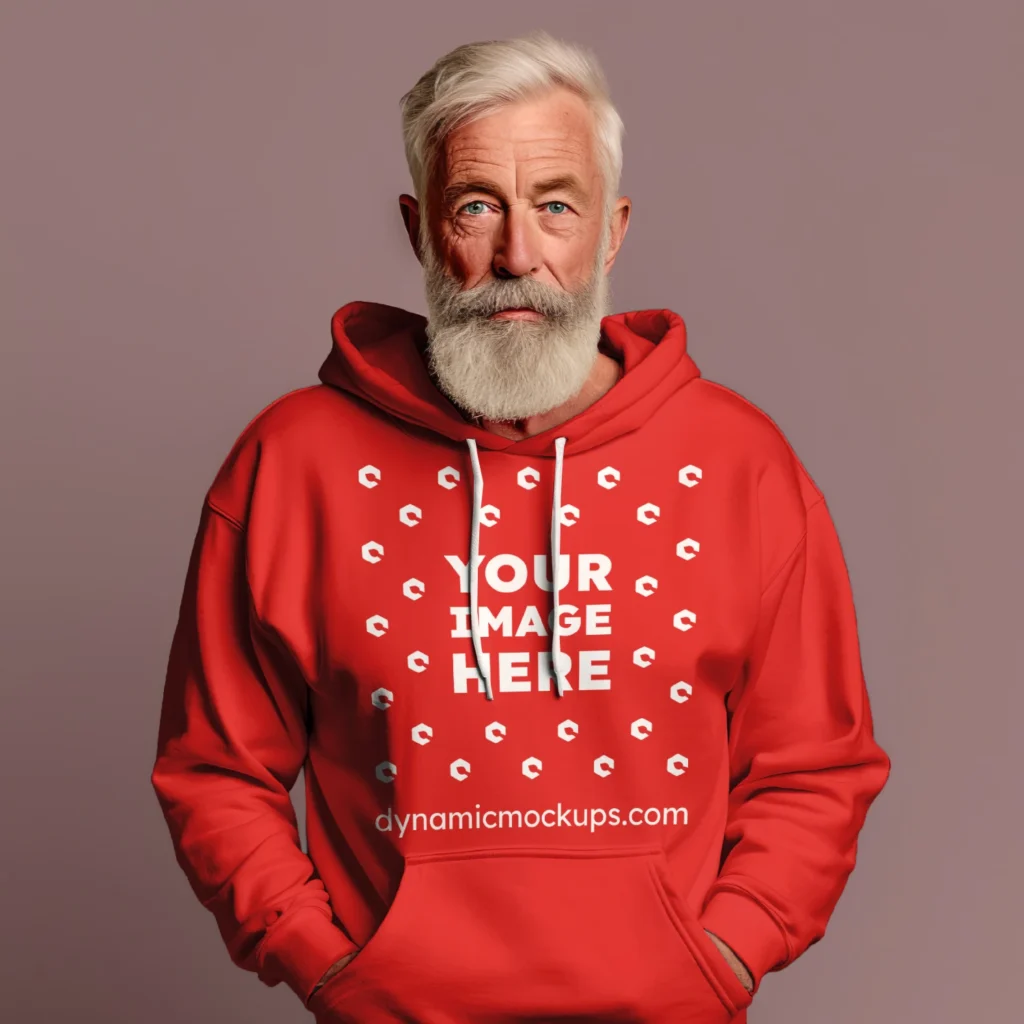 Man Wearing Red Hoodie Mockup Front View Template