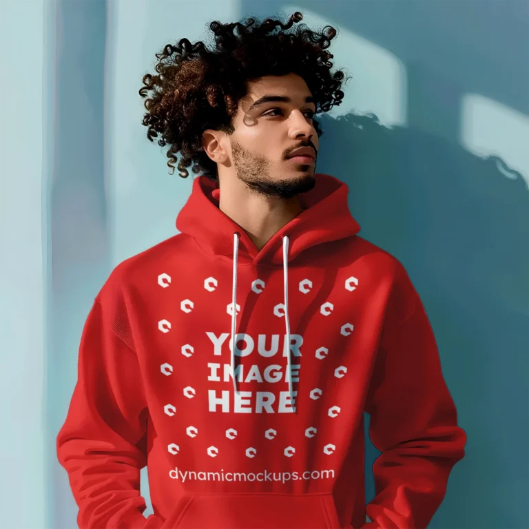 Man Wearing Red Hoodie Mockup Front View Template