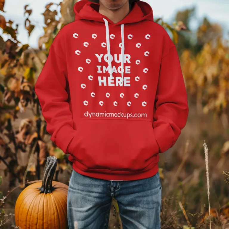 Man Wearing Red Hoodie Mockup Front View Template