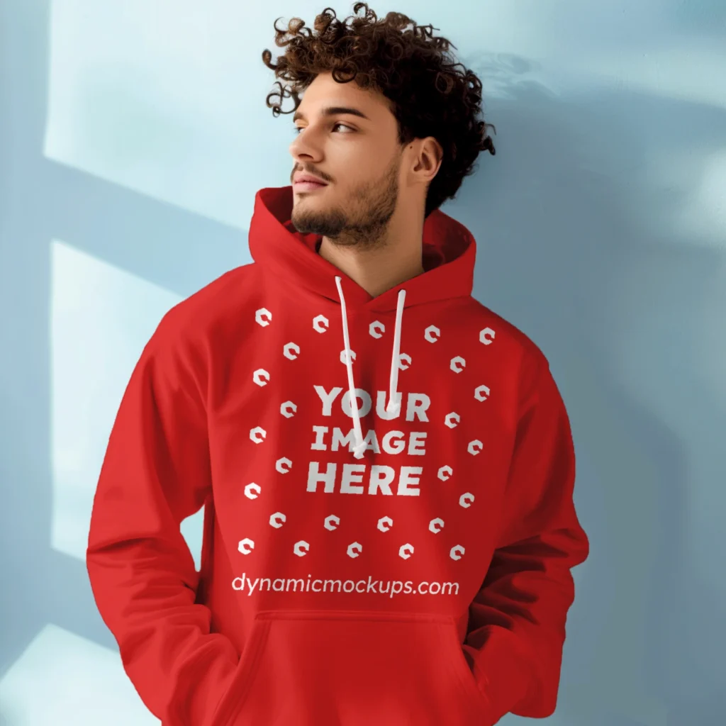 Man Wearing Red Hoodie Mockup Front View Template