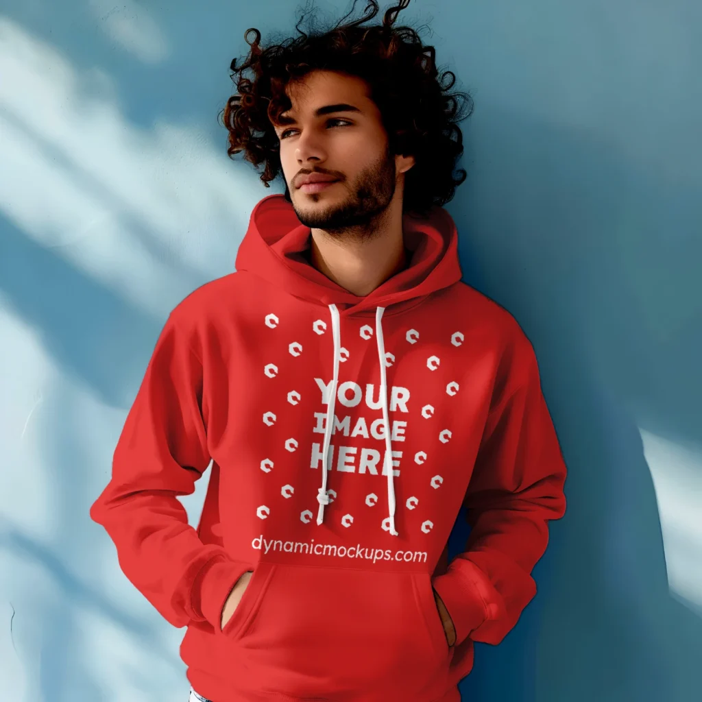 Man Wearing Red Hoodie Mockup Front View Template