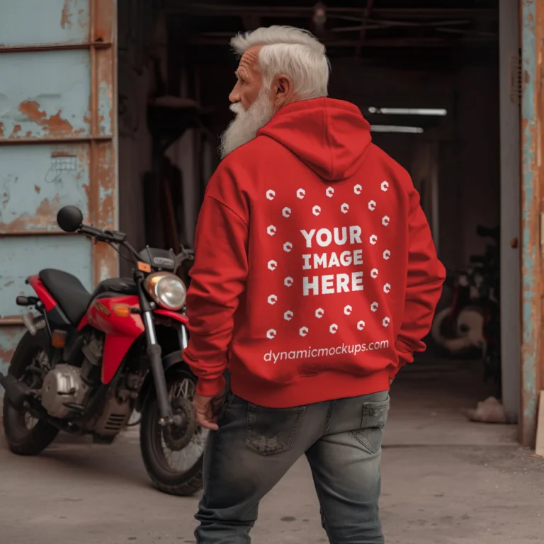 Man Wearing Red Hoodie Mockup Back View Template