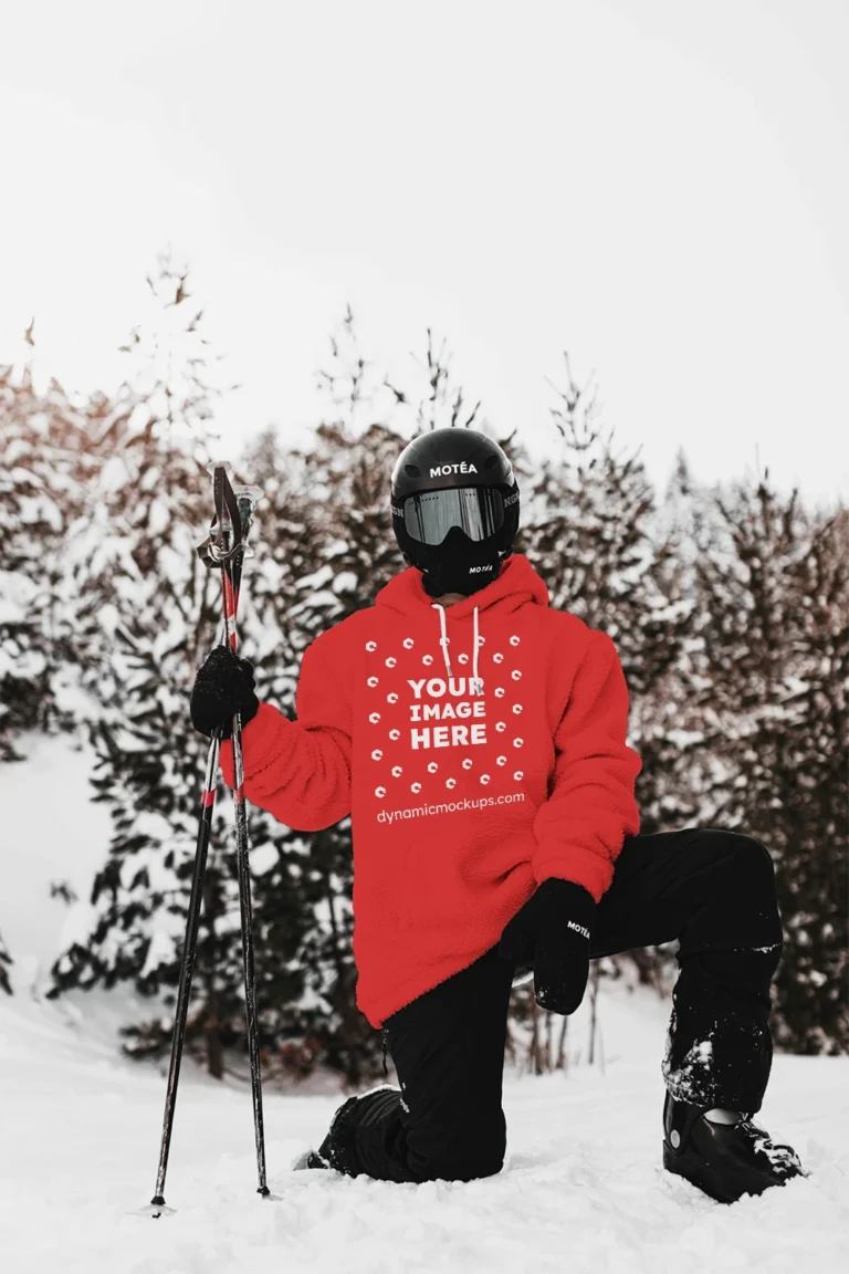 Man Wearing Red Hoodie Mockup Front View Template