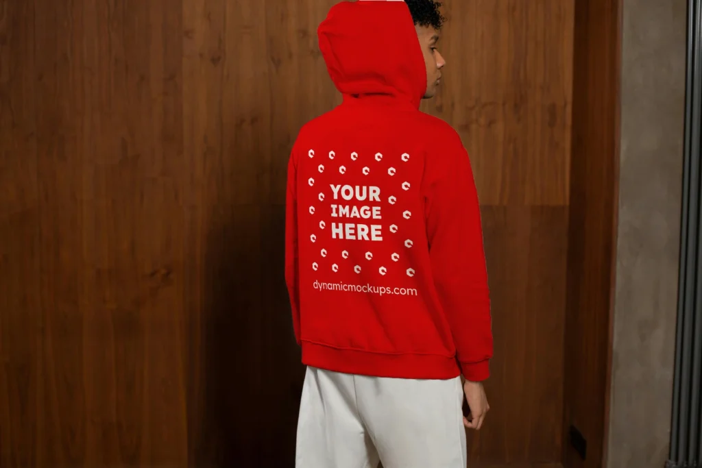 Man Wearing Red Hoodie Mockup Back View Template