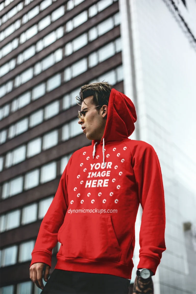 Man Wearing Red Hoodie Mockup Front View Template