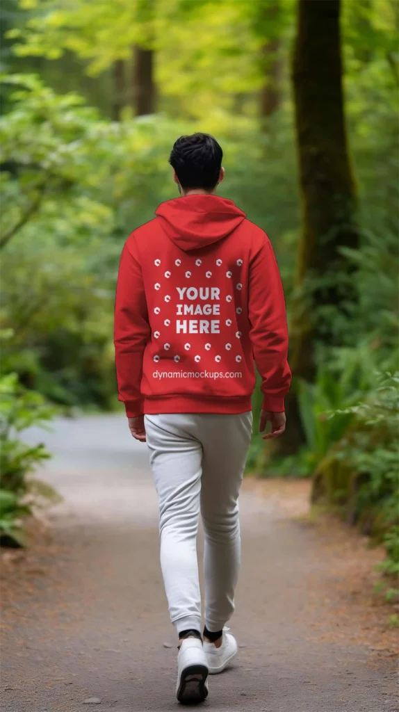 Man Wearing Red Hoodie Mockup Back View Template