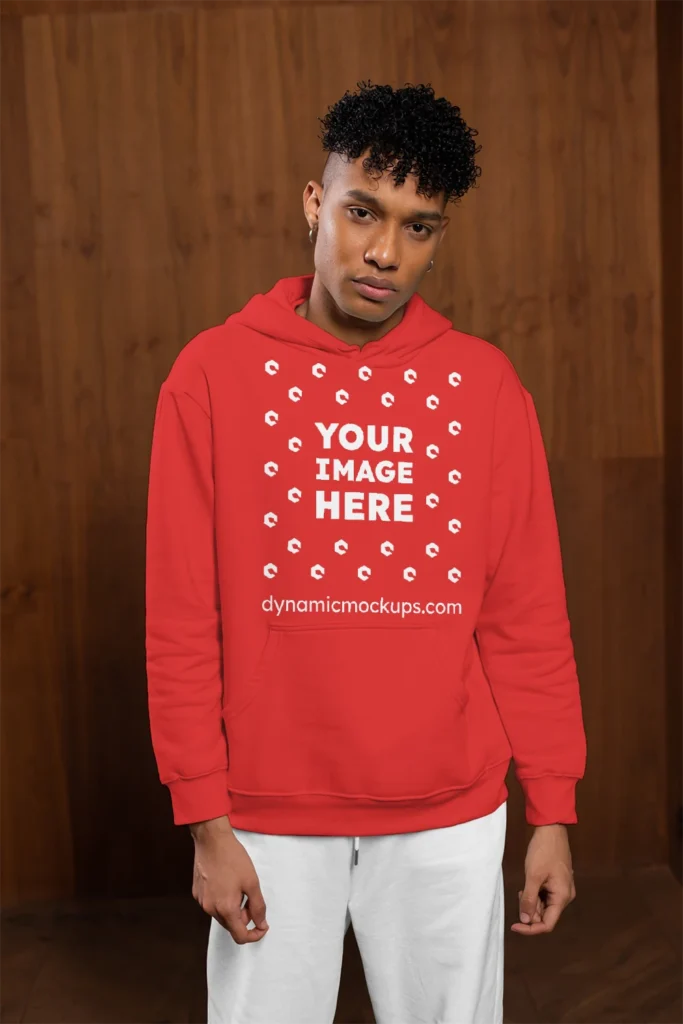 Man Wearing Red Hoodie Mockup Front View Template