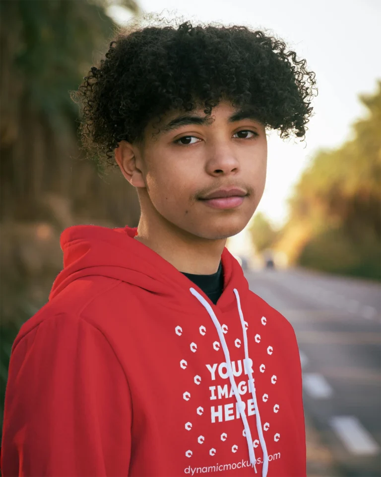 Man Wearing Red Hoodie Mockup Front View Template