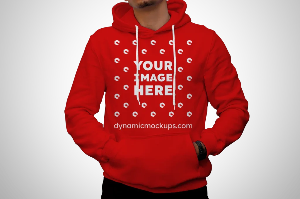 Man Wearing Red Hoodie Mockup Front View Template