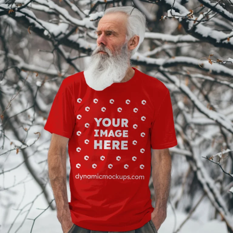 Man Wearing Red T-shirt Mockup Front View Template