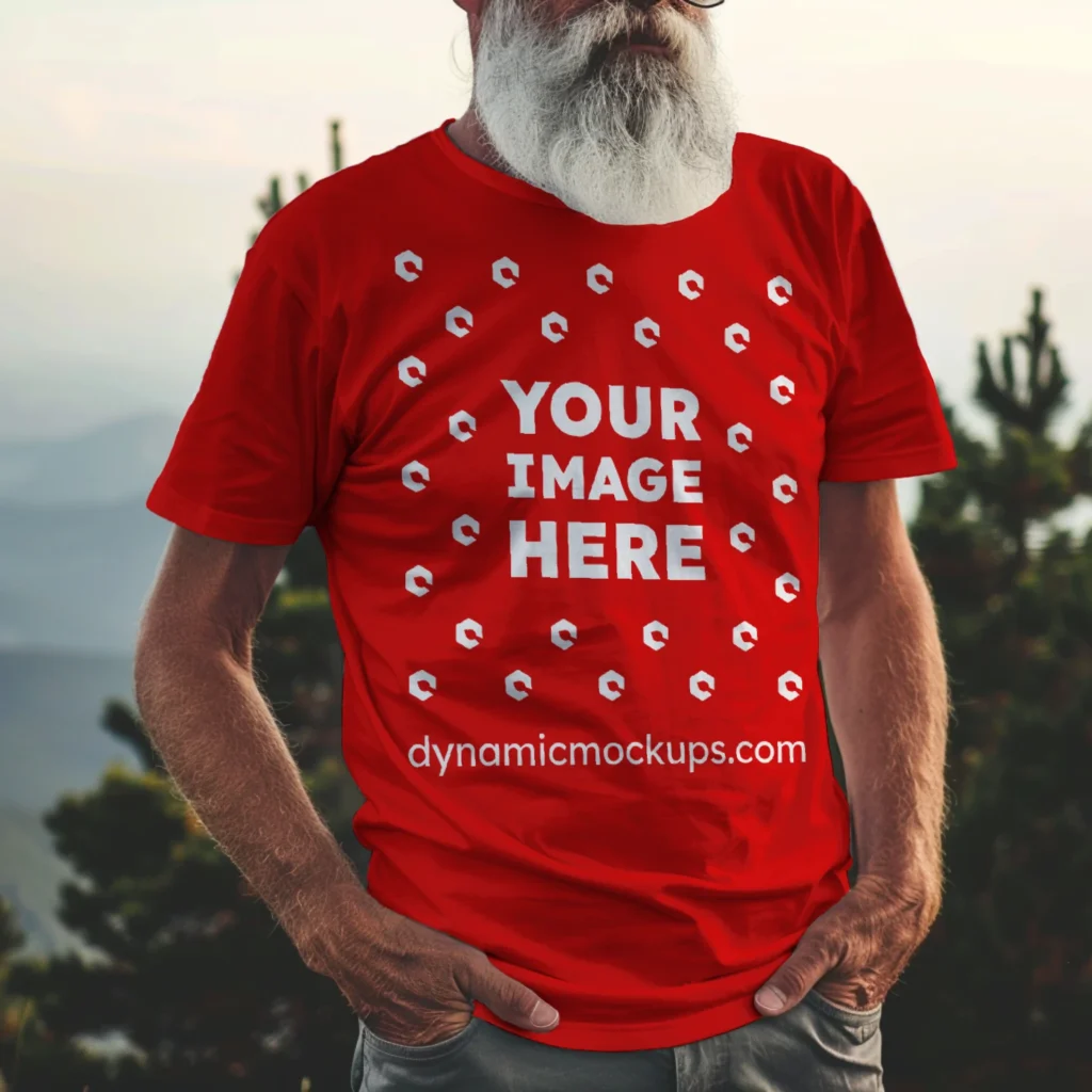 Man Wearing Red T-shirt Mockup Front View Template