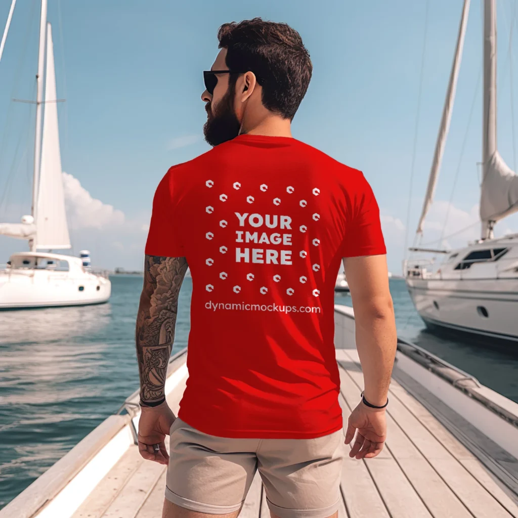 Man Wearing Red T-shirt Mockup Front View Template