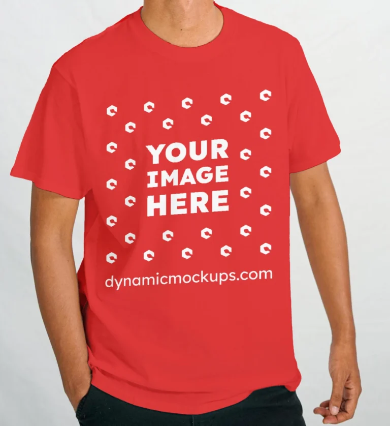 Man Wearing Red T-shirt Mockup Front View Template