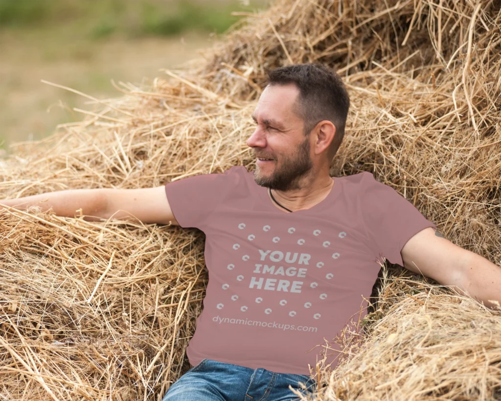 Man Wearing Red T-shirt Mockup Front View Template