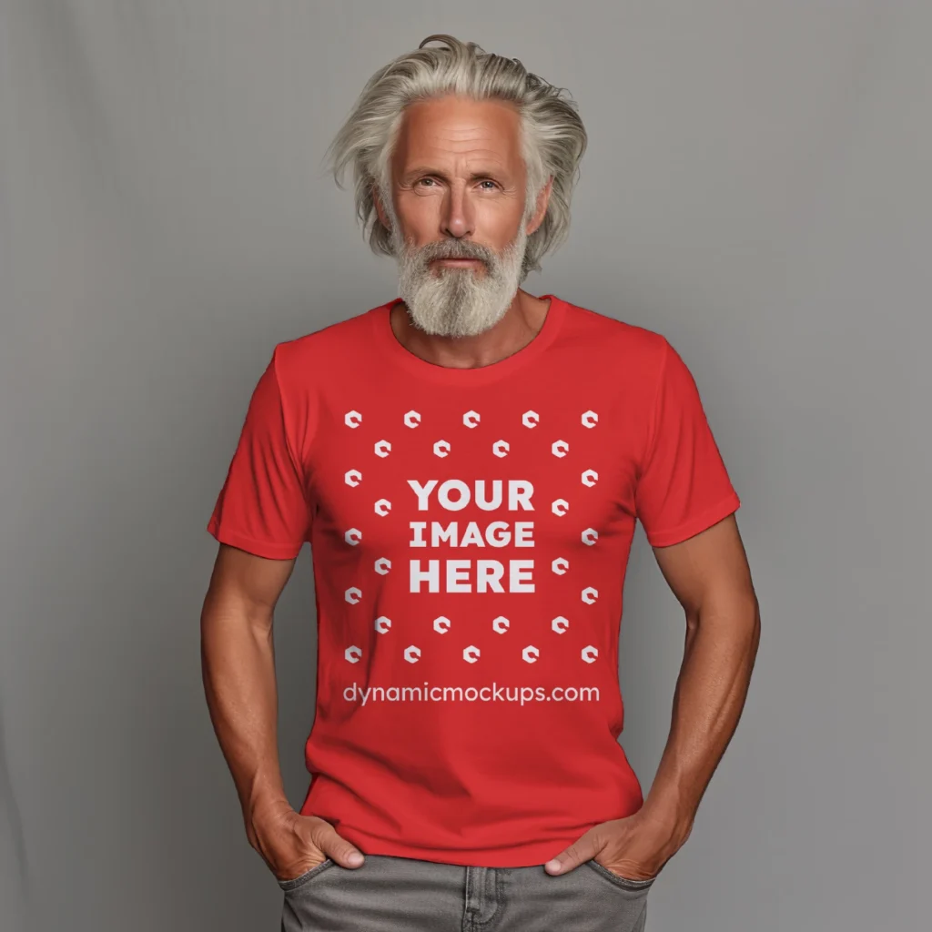 Man Wearing Red T-shirt Mockup Front View Template