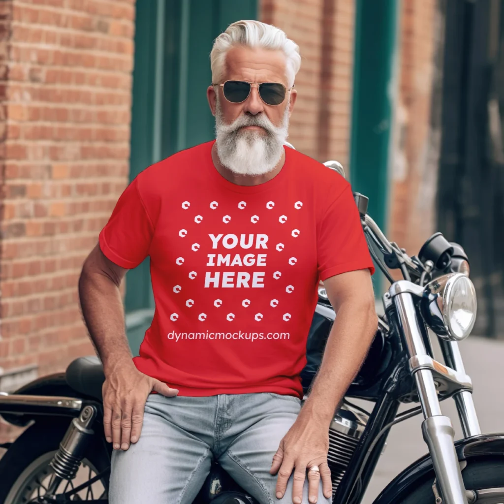 Man Wearing Red T-shirt Mockup Front View Template