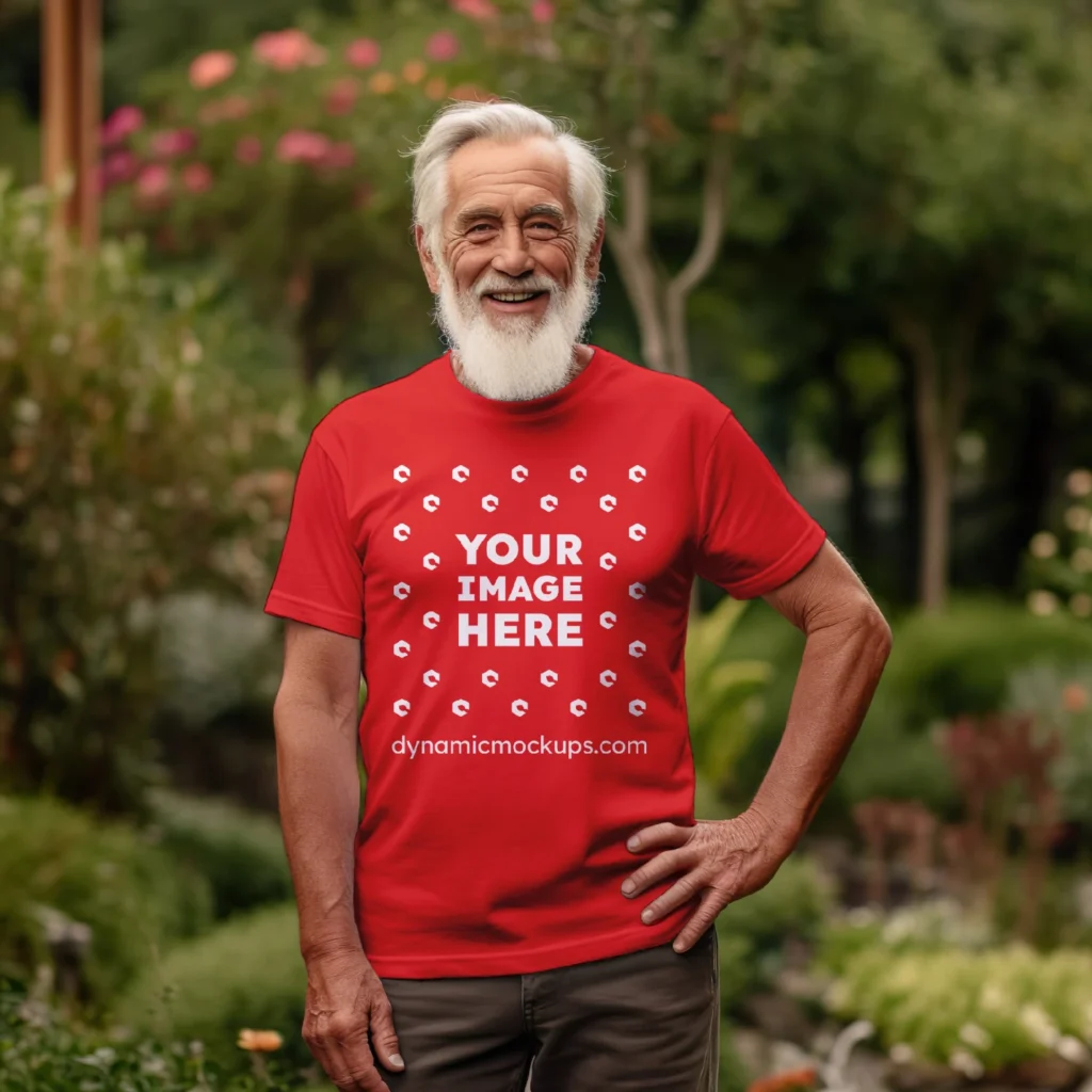 Man Wearing Red T-shirt Mockup Front View Template