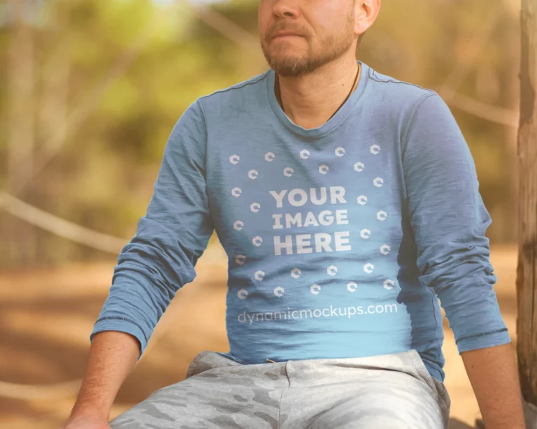 Man Wearing Sky Blue Sweatshirt Mockup Front View Template