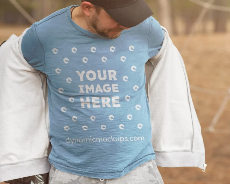 Man Wearing Sky Blue Sweatshirt Mockup Front View Template