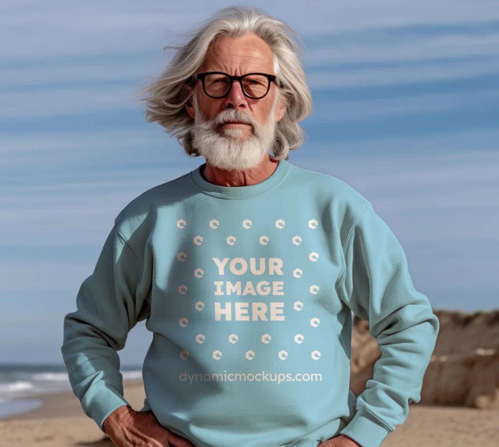 Man Wearing Sky Blue Sweatshirt Mockup Front View Template