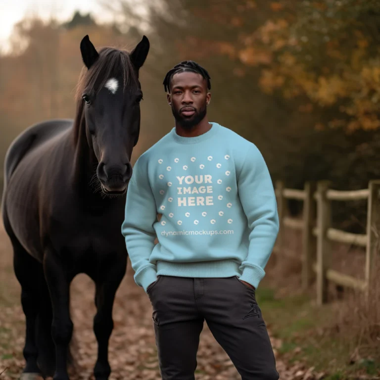 Man Wearing Sky Blue Sweatshirt Mockup Front View Template