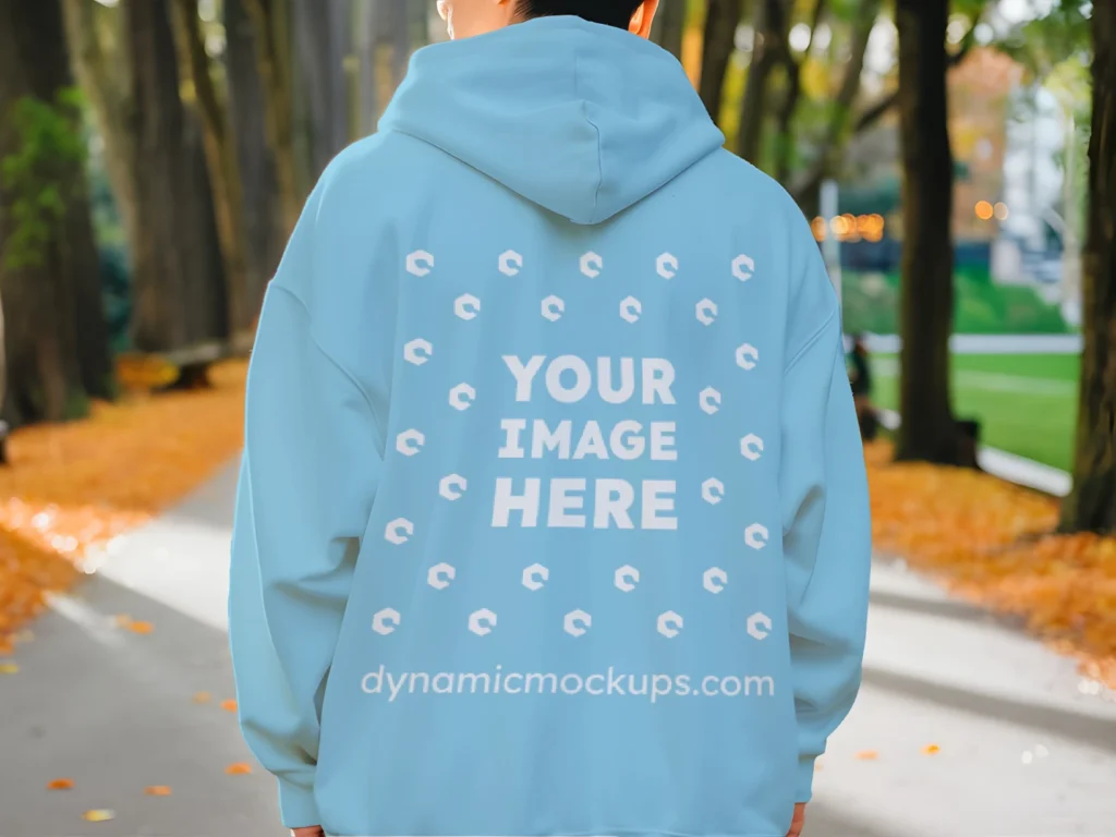 Man Wearing Sky Blue Hoodie Mockup Back View Template