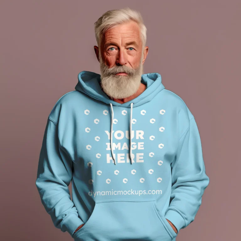 Man Wearing Sky Blue Hoodie Mockup Front View Template