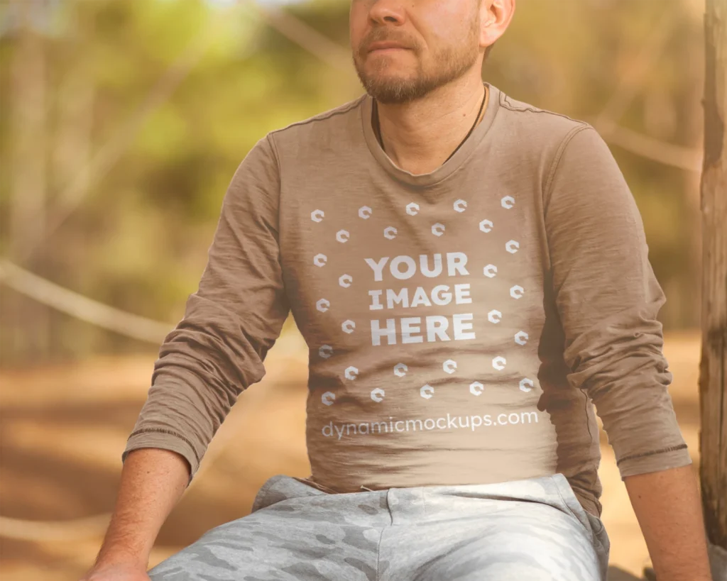 Man Wearing Tan Sweatshirt Mockup Front View Template