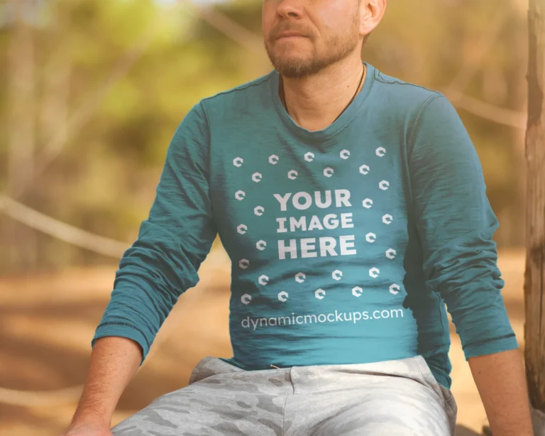 Man Wearing Teal Sweatshirt Mockup Front View Template