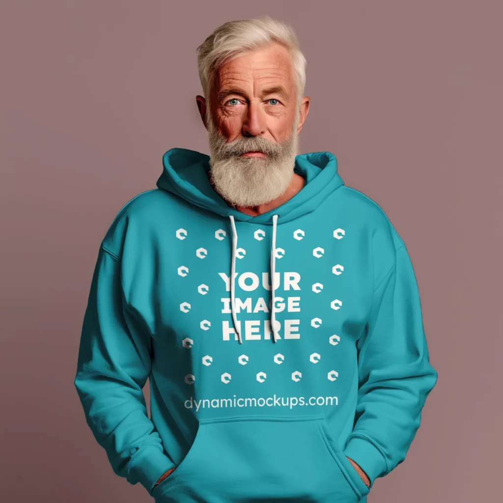 Man Wearing Teal Hoodie Mockup Front View Template