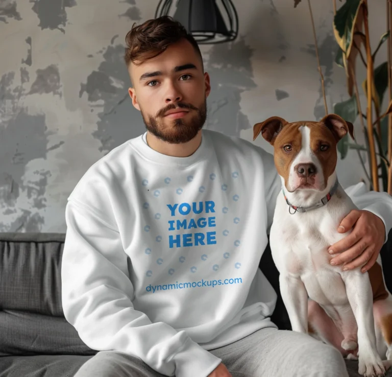 Man Wearing White Sweatshirt Mockup Front View Template