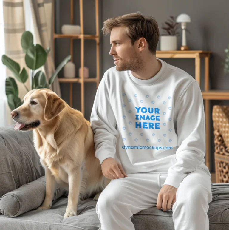 Man Wearing White Sweatshirt Mockup Front View Template