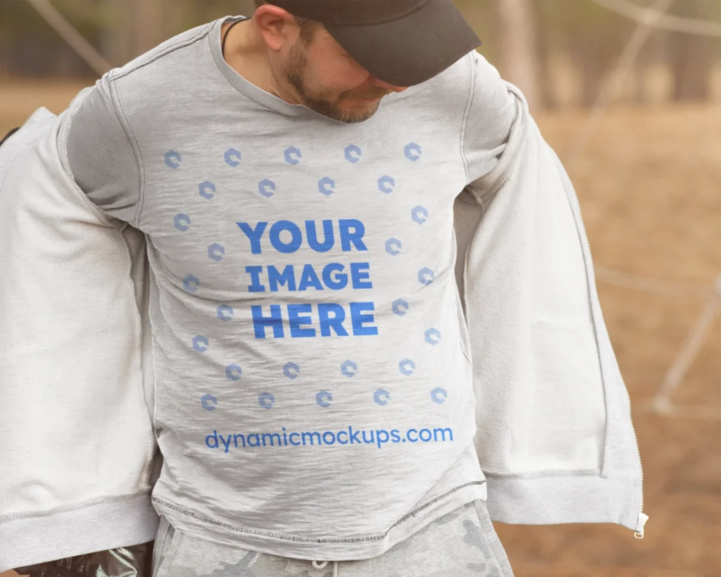 Man Wearing White Sweatshirt Mockup Front View Template