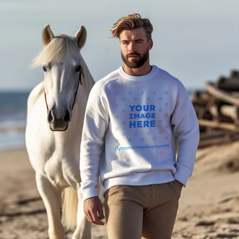 Man Wearing White Sweatshirt Mockup Front View Template