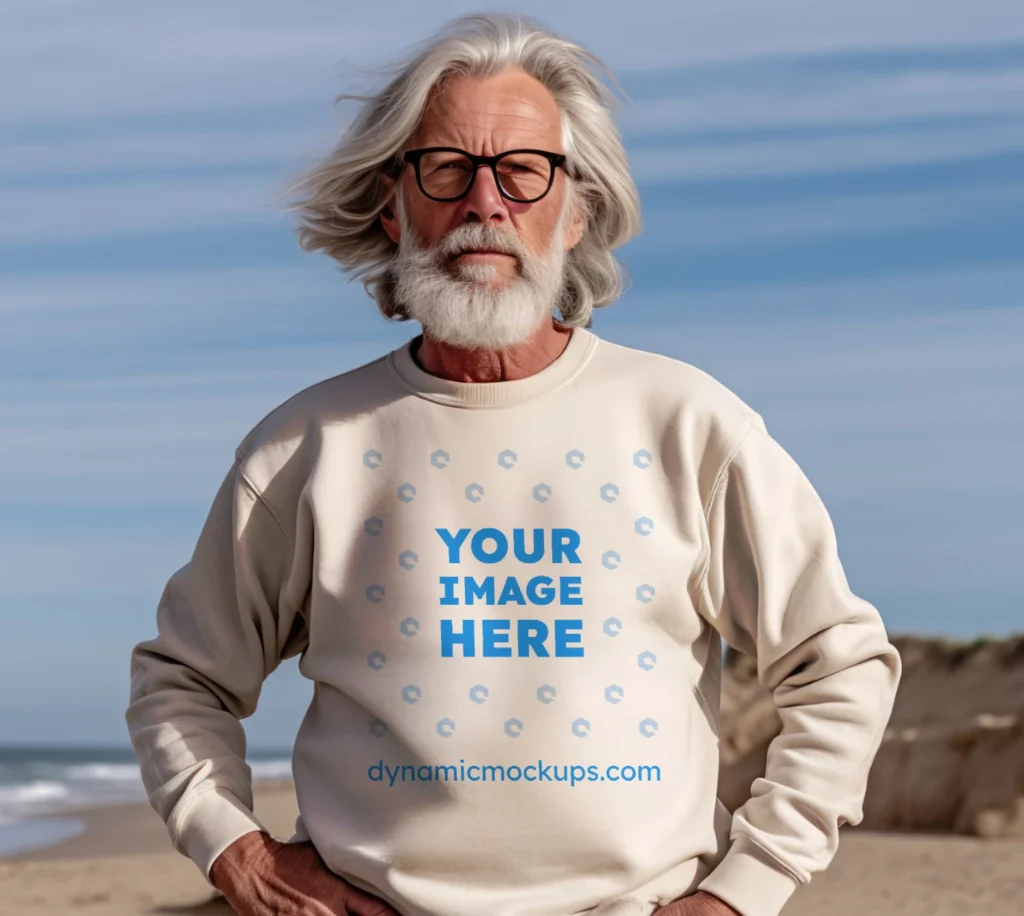 Man Wearing White Sweatshirt Mockup Front View Template