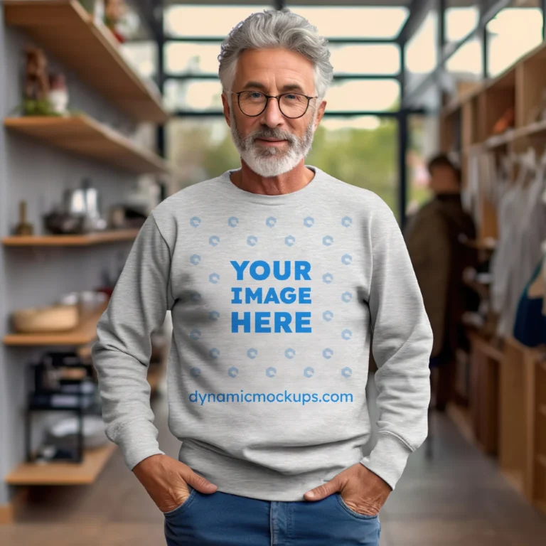 Man Wearing White Sweatshirt Mockup Front View Template