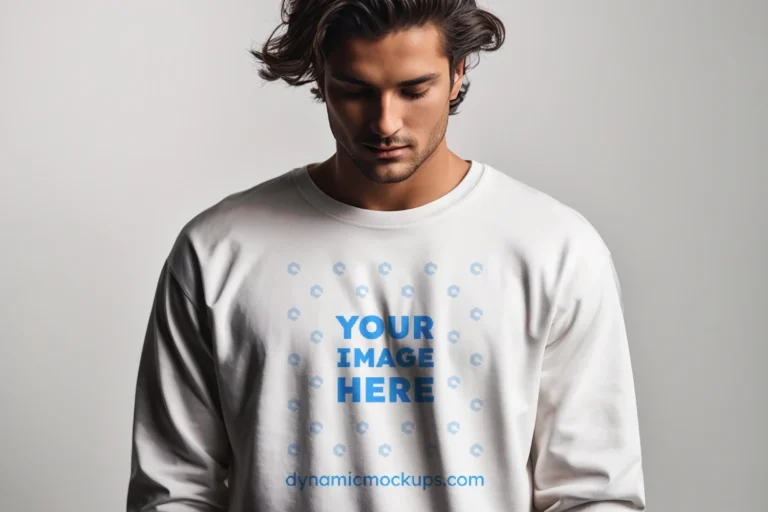 Man Wearing White Sweatshirt Mockup Front View Template